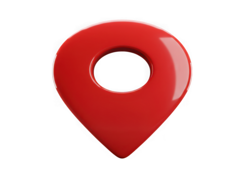 Glossy red map pin location marker symbol isolated on a simple backdrop representing navigation and points of interest