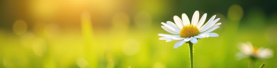 Obraz premium Chamomile flower in a field with sunlight filtering through , yellow, petals, nature