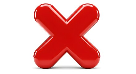 Glossy Bright Red 3D X Symbol Isolated on White Background for Error, Incorrect, or Cancel Concept


