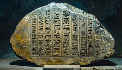 Ancient stone tablet with hieroglyphs