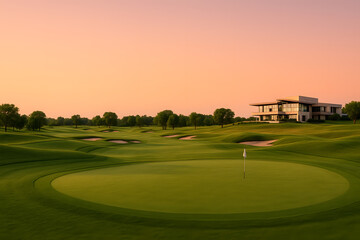 Naklejka premium Luxurious Golf Clubhouse in a Pristine Landscape for Exclusive Resort Marketing