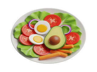 Fresh garden salad with avocado hard-boiled eggs and tomatoes healthy meal.