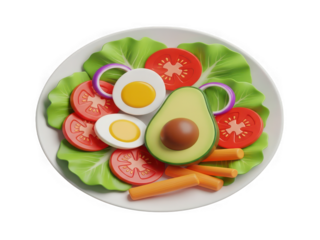 Fresh garden salad with avocado hard-boiled eggs and tomatoes healthy meal.