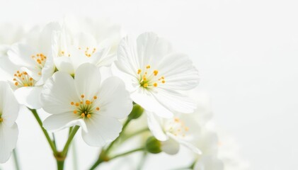 Fototapeta premium Delicate white gypsophila blossoms, close-up on pure white background , macro, botanical