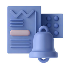 3D bell, abstract geometric shapes, and a pink ribbon, all rendered in a smooth, modern style