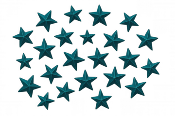 Turquoise 3d five-pointed stars circular pattern, radiating celebratory mood against transparent backdrop