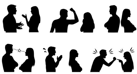 男女のいざこざを集めたシルエットイラストセット