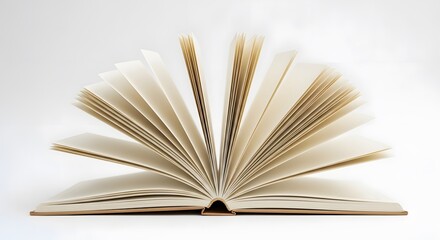 Pages of Wisdom: An open book's pristine pages fan outwards, inviting the viewer into a world of boundless knowledge, inspiration, and stories.