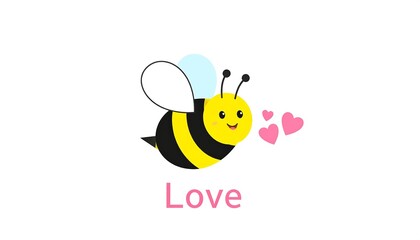 A cheerful cartoon bee, displaying a playful demeanor, with hearts floating around it, conveys a message of affection and love.