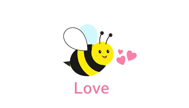 A cheerful cartoon bee, displaying a playful demeanor, with hearts floating around it, conveys a message of affection and love.