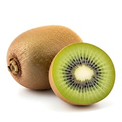 Obraz premium Fresh Kiwi with Slice on White Background