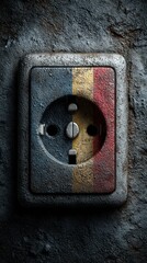 Unique electrical outlet design featuring colors inspired by a national flag on a textured wall
