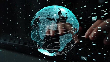 A striking digital globe with embedded data points illustrates global connectivity, technology trends, and innovative data visualization in a sleek design. Xenic - Powered by Adobe