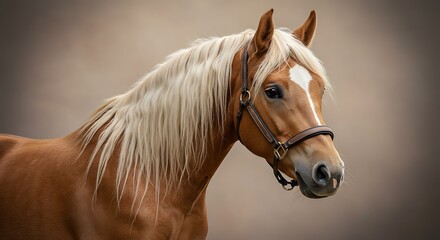 Stunning brown horse with a flowing white mane and a white spot.