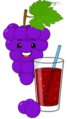 Grapes and juice, cartoon style