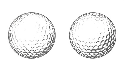 Two stylized golf balls presented in a clean, monochrome design, showcasing the dimpled surface in a sophisticated aesthetic.