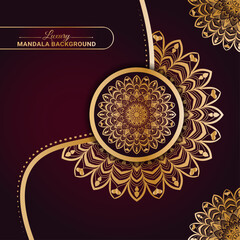 Mandala design background in gold color vector file.
