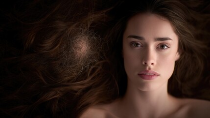 Fototapeta premium Scalp health issue: hair disease, skin irritation, growth reduction, crown dryness, root inflammation, tissue imbalance, cellular stress, follicle shift, shedding scale, epidermis trait,