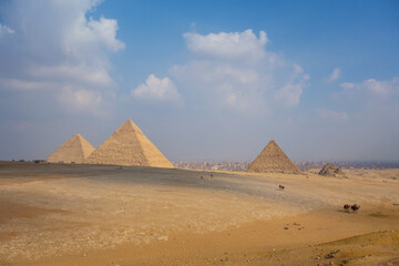 Views at the Great Pyramids of Egypt, in Giza.