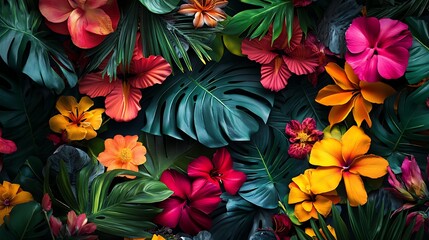Lovely tropical hibiscus flowers blooming richly in exotic scenery picture