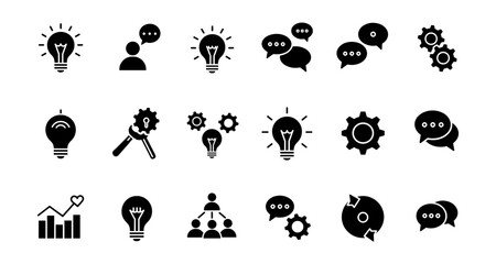Business and communication icons in minimalist black silhouette style