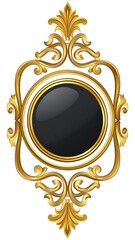 Ornate golden frame encircles a dark empty circle, showcasing detailed baroque-style decorative elements.