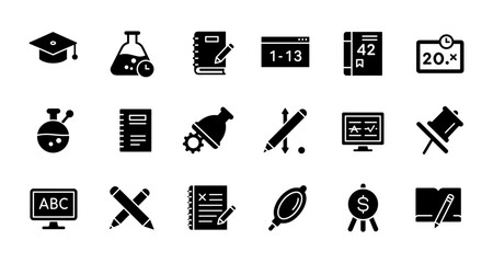 Education icon collection: diverse academic tools and symbols