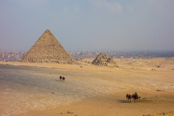 Views at the Great Pyramids of Egypt, in Giza.