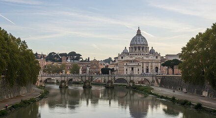 Fototapeta premium St Peters Basilica and Ponte Sant Angelo in Rome Italy.