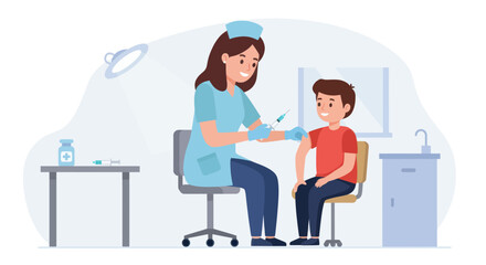 Nurse Administering Injection to a Young Boy.