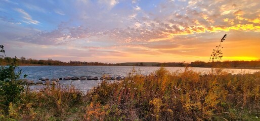 sunset over the water 
