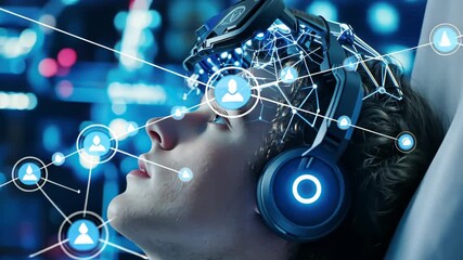 Immersive virtual reality experience with futuristic neural interface technology - Powered by Adobe