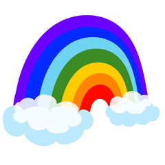 Cute children’s illustration — a rainbow with little clouds. Simple vector illustration — isolated on a transparent background.