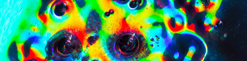 Abstract holographic liquid background, colorful iridescent bubbles and neon waves texture
