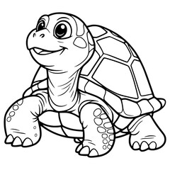 Coloring Page Of Little Cute Turtle Vector Illustration