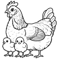 Coloring Page Of Cute Chicken Vector Illustration
