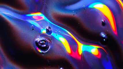 Abstract holographic liquid waves, colorful iridescent bubbles, neon rainbow flowing texture background