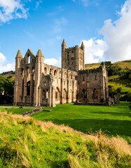 Ruinous abbey bathed in sunlight