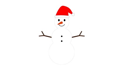 A simple, cheerful snowman wearing a festive red Santa hat stands out against a plain white background.