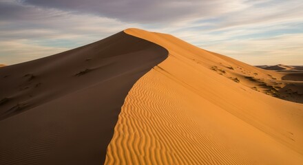 Sunset over majestic sand dunes in serene desert landscape