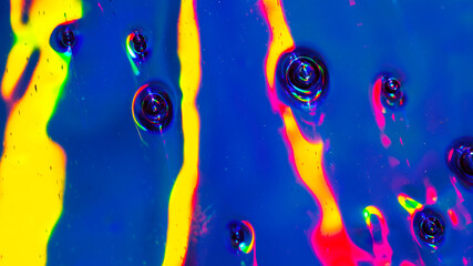 Abstract neon holographic bubbles, colorful liquid rainbow stripes, vibrant glowing psychedelic background