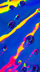 Abstract neon holographic bubbles, colorful liquid rainbow stripes, vibrant glowing psychedelic background