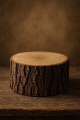Fototapeta premium Natural wood cylinder podium creating elegant product display platform for luxury brand presentations