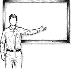 Teacher at Chalkboard Education Concept with Hand-Drawn Style