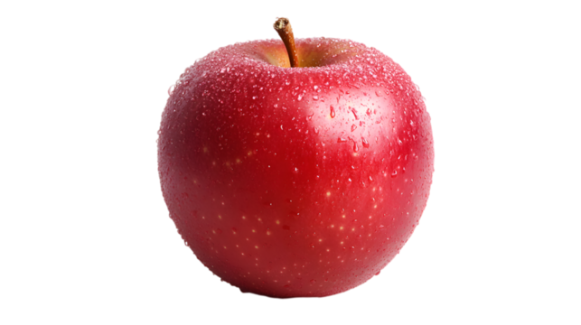 Fresh Red Apple with Water Droplets on Clear Layout