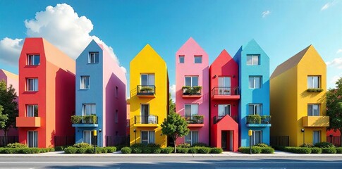 Playful Paintbrush Apartments Vibrant Colorful Housing Development Under a Sunny Sky