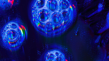 Abstract holographic bubbles, colorful neon liquid rainbow surface, vibrant glowing psychedelic texture