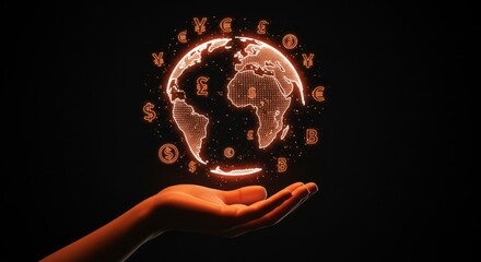 Global Cryptocurrency Network - Illuminated Earth in Hand.