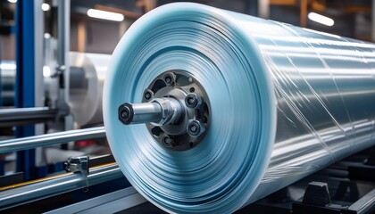 roll of polyethylene film for bags and packaging extrusion line for the production of polyethylene film for products packaging winding a polyethylene roll for packaging