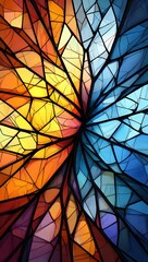 Fototapeta premium Abstract Winter Forest Scene: Geometric Mosaic of Trees in Warm and Cool Tones